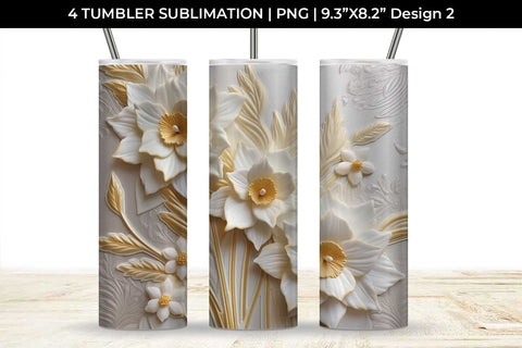 3D white Daffodil Flowers Tumbler Wrap 20 oz Sublimation PNG Bundle Free For Commercial Use Sublimation Sintegra 