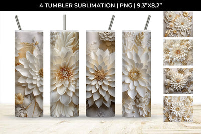 3D white Dahlias Flowers Tumbler Wrap 20 oz Sublimation PNG Bundle Free For Commercial Use Sublimation Sintegra 