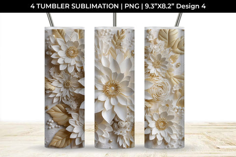 3D white Dahlias Flowers Tumbler Wrap 20 oz Sublimation PNG Bundle Free For Commercial Use Sublimation Sintegra 