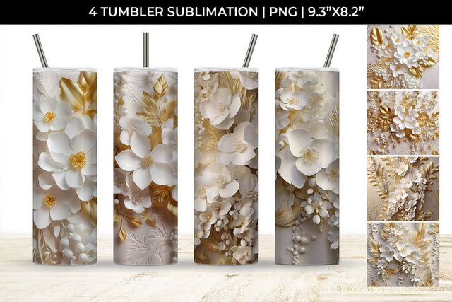 3D white Delphinium Flowers Tumbler Wrap 20 oz Sublimation PNG Bundle Free For Commercial Use Sublimation Sintegra 