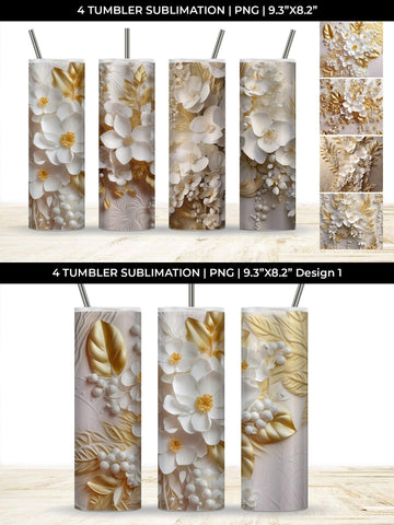 3D white Delphinium Flowers Tumbler Wrap 20 oz Sublimation PNG Bundle Free For Commercial Use Sublimation Sintegra 