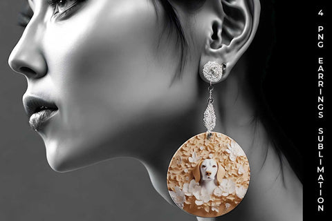 3D white Floral Beagle Dog Earrings Sublimation PNG Bundle Free For Commercial Use Sublimation Sintegra 
