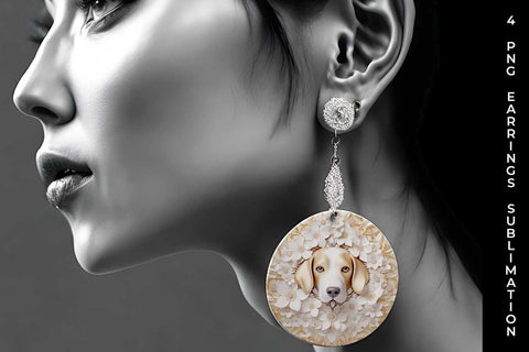 3D white Floral Beagle Dog Earrings Sublimation PNG Bundle Free For Commercial Use Sublimation Sintegra 