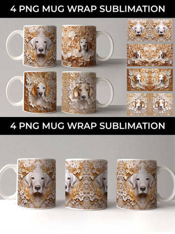 3D white Floral Beagle Dog Mug Sublimation PNG Bundle Free For Commercial Use Sublimation Sintegra 