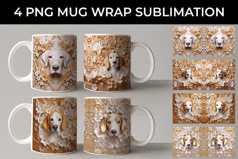 3D white Floral Beagle Dog Mug Sublimation PNG Bundle Free For Commercial Use Sublimation Sintegra 