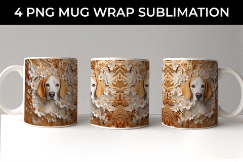 3D white Floral Beagle Dog Mug Sublimation PNG Bundle Free For Commercial Use Sublimation Sintegra 