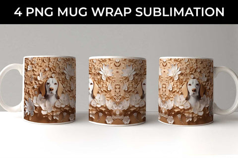 3D white Floral Beagle Dog Mug Sublimation PNG Bundle Free For Commercial Use Sublimation Sintegra 