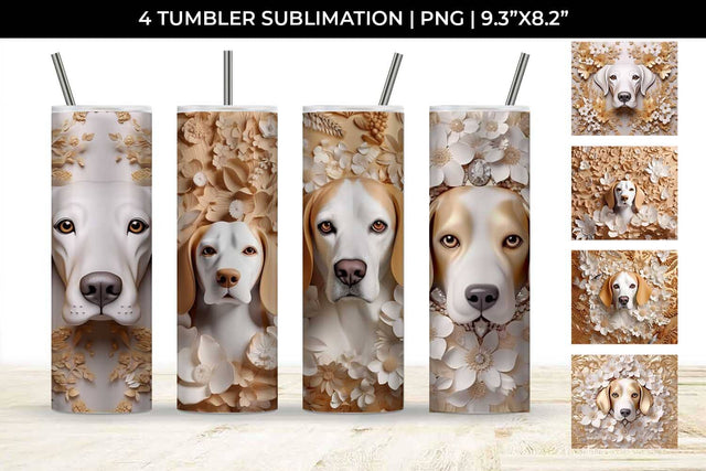 3D white Floral Beagle Dog Tumbler Wrap 20 oz Sublimation PNG Bundle Free For Commercial Use Sublimation Sintegra 