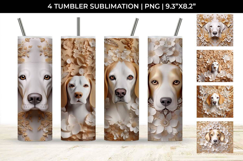 3D white Floral Beagle Dog Tumbler Wrap 20 oz Sublimation PNG Bundle Free For Commercial Use Sublimation Sintegra 