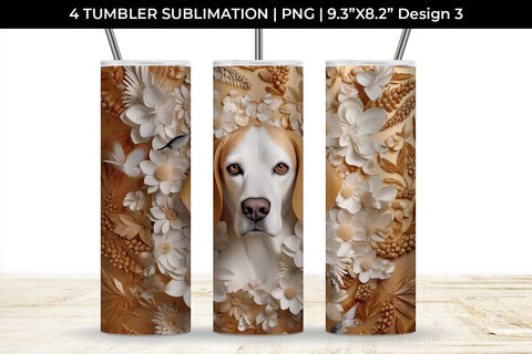 3D white Floral Beagle Dog Tumbler Wrap 20 oz Sublimation PNG Bundle Free For Commercial Use Sublimation Sintegra 