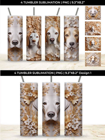 3D white Floral Beagle Dog Tumbler Wrap 20 oz Sublimation PNG Bundle Free For Commercial Use Sublimation Sintegra 