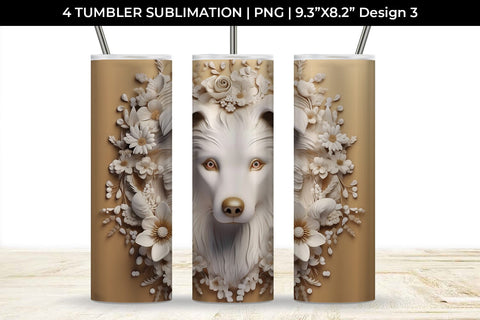 3D white Floral Border Collie Dog Tumbler Wrap 20 oz Sublimation PNG Bundle Free For Commercial Use Sublimation Sintegra 