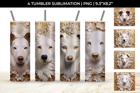 3D white Floral Border Collie Dog Tumbler Wrap 20 oz Sublimation PNG Bundle Free For Commercial Use Sublimation Sintegra 