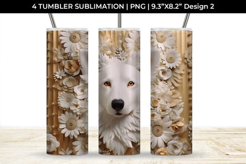 3D white Floral Border Collie Dog Tumbler Wrap 20 oz Sublimation PNG Bundle Free For Commercial Use Sublimation Sintegra 