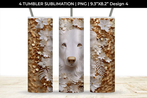 3D white Floral Border Collie Dog Tumbler Wrap 20 oz Sublimation PNG Bundle Free For Commercial Use Sublimation Sintegra 