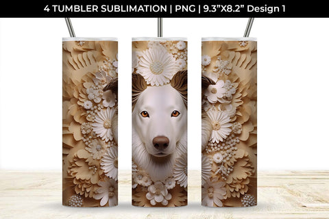 3D white Floral Border Collie Dog Tumbler Wrap 20 oz Sublimation PNG Bundle Free For Commercial Use Sublimation Sintegra 
