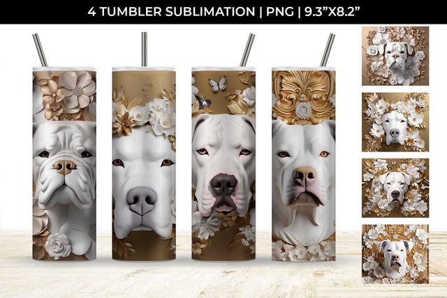 3D white Floral Boxer Dog Tumbler Wrap 20 oz Sublimation PNG Bundle Free For Commercial Use Sublimation Sintegra 