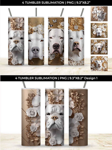 3D white Floral Boxer Dog Tumbler Wrap 20 oz Sublimation PNG Bundle Free For Commercial Use Sublimation Sintegra 