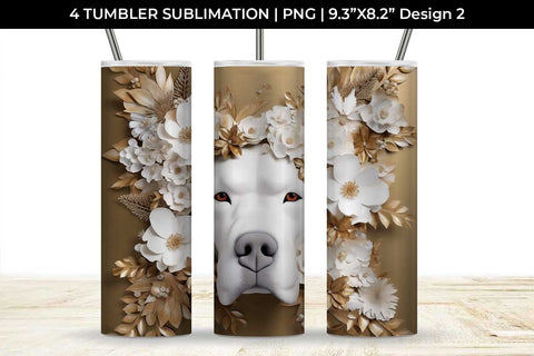 3D white Floral Boxer Dog Tumbler Wrap 20 oz Sublimation PNG Bundle Free For Commercial Use Sublimation Sintegra 