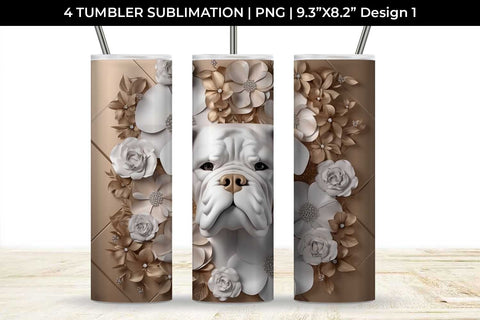 3D white Floral Boxer Dog Tumbler Wrap 20 oz Sublimation PNG Bundle Free For Commercial Use Sublimation Sintegra 