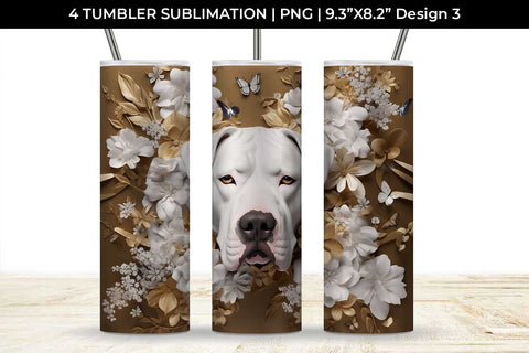 3D white Floral Boxer Dog Tumbler Wrap 20 oz Sublimation PNG Bundle Free For Commercial Use Sublimation Sintegra 