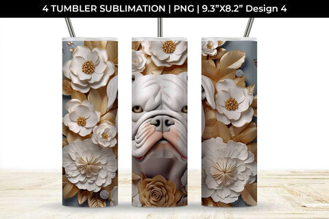 3D white Floral Bulldog Dog Tumbler Wrap 20 oz Sublimation PNG Bundle Free For Commercial Use Sublimation Sintegra 