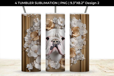 3D white Floral Bulldog Dog Tumbler Wrap 20 oz Sublimation PNG Bundle Free For Commercial Use Sublimation Sintegra 