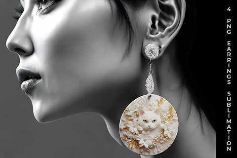3D white Floral Cat Earrings Sublimation PNG Bundle Free For Commercial Use Sublimation Sintegra 