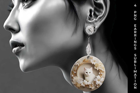 3D white Floral Cat Earrings Sublimation PNG Bundle Free For Commercial Use Sublimation Sintegra 