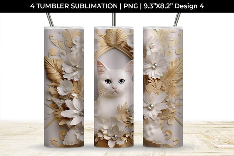 3D white Floral Cat Tumbler Wrap 20 oz Sublimation PNG Bundle Free For Commercial Use Sublimation Sintegra 