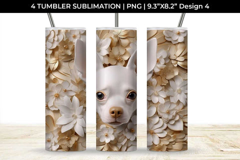 3D white Floral Chihuahua Dog Tumbler Wrap 20 oz Sublimation PNG Bundle Free For Commercial Use Sublimation Sintegra 