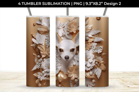 3D white Floral Chihuahua Dog Tumbler Wrap 20 oz Sublimation PNG Bundle Free For Commercial Use Sublimation Sintegra 