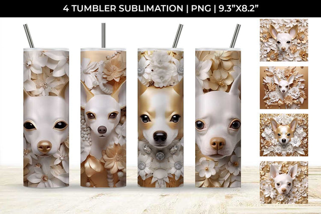 3D white Floral Chihuahua Dog Tumbler Wrap 20 oz Sublimation PNG Bundle Free For Commercial Use Sublimation Sintegra 