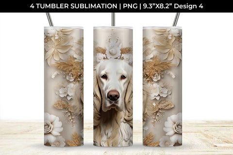 3D white Floral Cocker Spaniel Dog Tumbler Wrap 20 oz Sublimation PNG Bundle Free For Commercial Use Sublimation Sintegra 