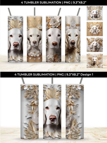 3D white Floral Cocker Spaniel Dog Tumbler Wrap 20 oz Sublimation PNG Bundle Free For Commercial Use Sublimation Sintegra 
