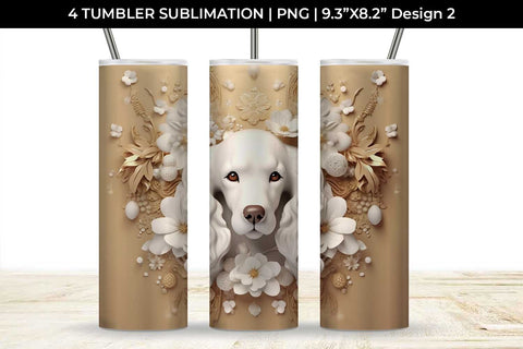 3D white Floral Cocker Spaniel Dog Tumbler Wrap 20 oz Sublimation PNG Bundle Free For Commercial Use Sublimation Sintegra 
