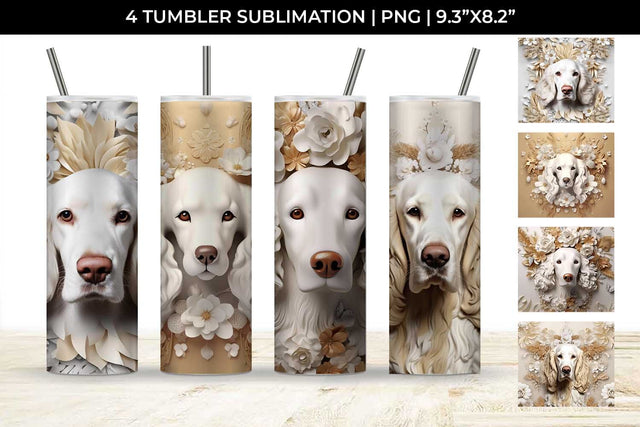 3D white Floral Cocker Spaniel Dog Tumbler Wrap 20 oz Sublimation PNG Bundle Free For Commercial Use Sublimation Sintegra 