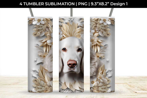 3D white Floral Cocker Spaniel Dog Tumbler Wrap 20 oz Sublimation PNG Bundle Free For Commercial Use Sublimation Sintegra 