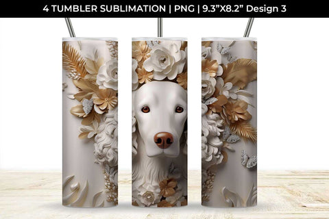 3D white Floral Cocker Spaniel Dog Tumbler Wrap 20 oz Sublimation PNG Bundle Free For Commercial Use Sublimation Sintegra 