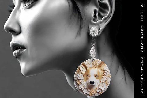 3D white Floral Corgi Dog Earrings Sublimation PNG Bundle Free For Commercial Use Sublimation Sintegra 
