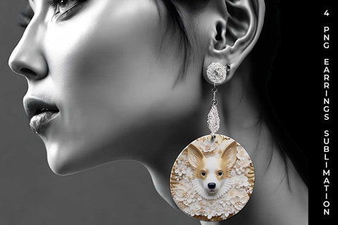 3D white Floral Corgi Dog Earrings Sublimation PNG Bundle Free For Commercial Use Sublimation Sintegra 