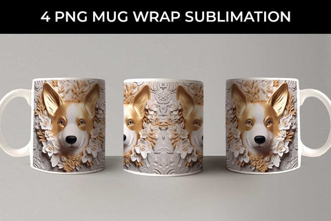 3D white Floral Corgi Dog Mug Sublimation PNG Bundle Free For Commercial Use Sublimation Sintegra 