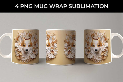 3D white Floral Corgi Dog Mug Sublimation PNG Bundle Free For Commercial Use Sublimation Sintegra 