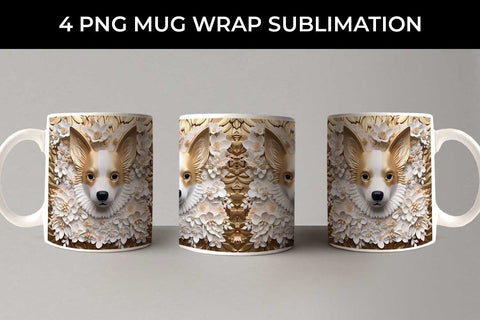 3D white Floral Corgi Dog Mug Sublimation PNG Bundle Free For Commercial Use Sublimation Sintegra 