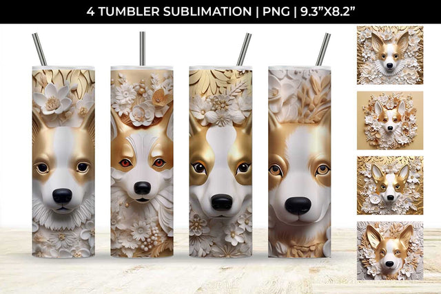 3D white Floral Corgi Dog Tumbler Wrap 20 oz Sublimation PNG Bundle Free For Commercial Use Sublimation Sintegra 
