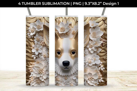 3D white Floral Corgi Dog Tumbler Wrap 20 oz Sublimation PNG Bundle Free For Commercial Use Sublimation Sintegra 