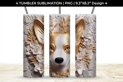 3D white Floral Corgi Dog Tumbler Wrap 20 oz Sublimation PNG Bundle Free For Commercial Use Sublimation Sintegra 