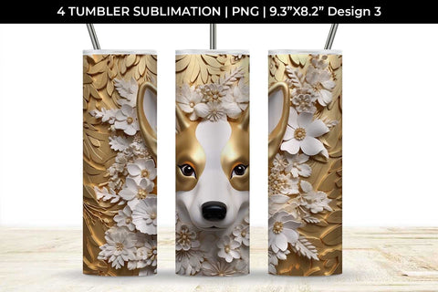 3D white Floral Corgi Dog Tumbler Wrap 20 oz Sublimation PNG Bundle Free For Commercial Use Sublimation Sintegra 