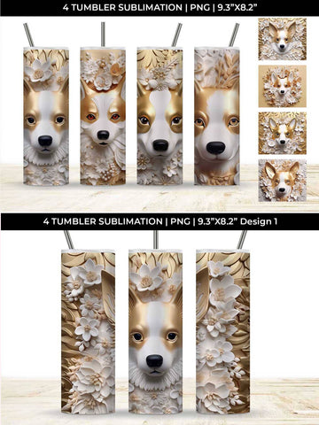3D white Floral Corgi Dog Tumbler Wrap 20 oz Sublimation PNG Bundle Free For Commercial Use Sublimation Sintegra 