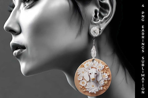 3D white Floral Dachshund Dog Earrings Sublimation PNG Bundle Free For Commercial Use Sublimation Sintegra 